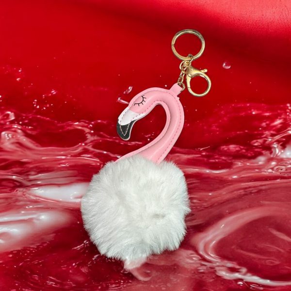 Flamingo Puff Ball Keychain - Image 2