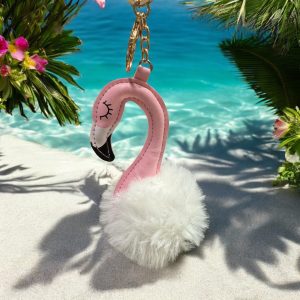 Flamingo Puff Ball Keychain