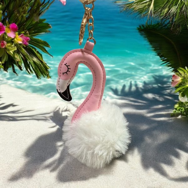 Flamingo Puff Ball Keychain