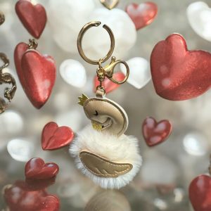 Swan Puff Ball Keychain/Backpack Charm